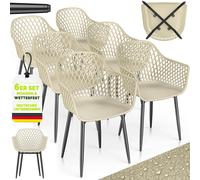 Lot de 6 chaises de jardin tillvex® résistantes aux intempéries avec accoudoirs, couleur beige | Chaises d'extérieur pouvant supporter jusqu'à 120 kg | Chaises de jardin résistantes aux UV | Chaises d