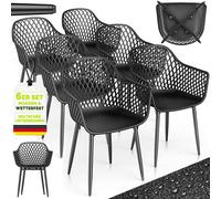 Lot de 6 chaises de jardin tillvex® résistantes aux intempéries avec accoudoirs, noir | Chaises d'extérieur pouvant supporter jusqu'à 120 kg | Chaises de jardin résistantes aux UV | Chaises de terrass
