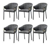 Lot de 6 chaises de salle à manger - accoudoirs dorés - chenille - grise