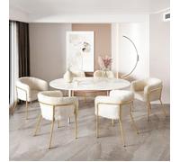 Lot de 6 chaises de salle à manger avec quatre pieds en métal, Luxe léger, Pour salon, chambre, Imitation duvet de lapin, Beige