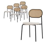 Lot de 6 chaises de salle à manger beige assise rembourrée et dossier en rotin