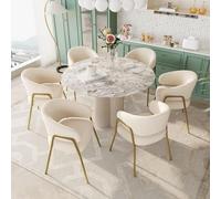 Lot de 6 chaises de salle à manger blanches 49 x 48 x 78 cm avec pieds | Chaises de salle à manger modernes avec assise douce et élégante finition dorée pour salle à manger, cuisine et salon
