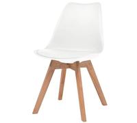Lot de 6 Chaises de Salle à Manger Blanches en Plastique | Siège ergonomique,coussins cuir artificiel,pieds bois massif,assemblage facile,cuisine ou salle à manger