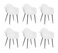 Lot de 6 chaises de salle à manger blanches en polypropylène et métal | Polypropylène, métal peint, dossier incurvé, 6 pièces, design minimaliste