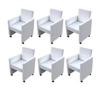 Lot de 6 chaises de salle à manger blanches en similicuir 58,5 x 65 x 88 cm | 6 chaises blanches, 100 % polyuréthane, roulettes, 110 kg max, dossier haut