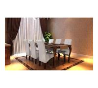Lot de 6 chaises de salle à manger blanches en similicuir et bois massif | Design Cato, sièges ergonomiques, cuir synthétique durable, pieds en bois marron foncé, coins arrondis