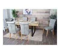 Lot de 6 chaises de salle à manger Chesterfield II, chaise de cuisine, rivets tissu/textile gris clair, pieds clairs