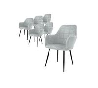 ECD Germany Lot de 6 Chaises de Salle à Manger Cuisine Salon Séjour - Gris - Assise Siège Rembourrée en Velours Structure en Métal Fauteuil Rétro avec Accoudoirs pour Bureau Réception Meuble Maison