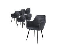 ECD Germany Lot de 6 Chaises de Salle à Manger Cuisine Salon Séjour Gris Foncé Assise Siège Rembourrée en Velours Structure en Métal Fauteuil Rétro avec Accoudoirs pour Bureau Réception Meuble Maison