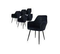 ECD Germany Lot de 6 Chaises de Salle à Manger Cuisine Salon Séjour - Noir - Assise Siège Rembourrée en Velours Structure en Métal Fauteuil Rétro avec Accoudoirs pour Bureau Réception Meuble Maison