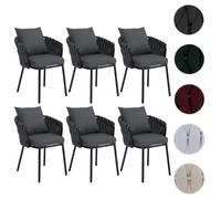 Lot de 6 chaises de salle à manger en aluminium HWC-P89, chaise d'intérieur avec accoudoirs, tissu/textile (180 g/m²) tressage en corde anthracite