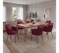 Lot de 6 chaises de salle à manger en aluminium HWC-P89, chaise d'intérieur avec accoudoirs, tissu/textile (180 g/m²) tressage en corde bordeaux