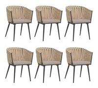 Lot de 6 chaises de salle à manger en aluminium MENDLER HWC-N38 crème Coussin marron clair Beige