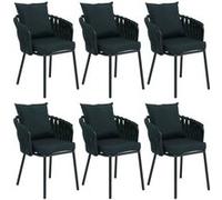Lot de 6 chaises de salle à manger en aluminium HWC-P89, chaise d'intérieur avec accoudoirs, tissu/textile (180 g/m²) tressage en corde vert