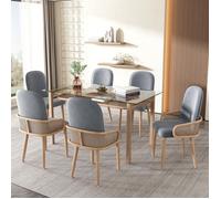 Lot de 6 chaises de salle à manger en velours avec quatre pieds en métal, Design rotin, Pour salon, chambre, Effet bois, Gris