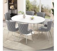 Lot de 6 chaises de salle à manger en velours, Fauteuil de salon de luxe avec quatre pieds en métal argenté, Gris