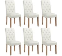 Lot de 6 Chaises de Salle à Manger Haut Dossier Assise Rembourrées -Pieds en Bois Chêne confortable-Beige YAHEETECH