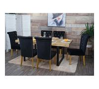 Mendler Chaises de salle à manger HWC-D22 Lot de 6 – Velours noir, rivets, pieds dorés