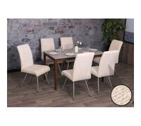 Lot de 6 chaises de salle à manger HWC-G55, fauteuil de cuisine, acier inoxydable brossé Tissu/Textile Chenille Öko-Tex crème
