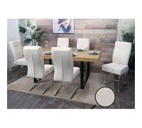 Lot de 6 chaises de salle à manger HWC-G56, chaise de cuisine cantilever chaise inclinable, métal tissu/textile chenille crème