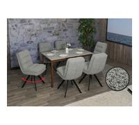 Lot de 6 chaises de salle à manger HWC-G66, chaise de cuisine, pivotante Auto-Position Tissu/Textile Bou ertifié MVG gris clair