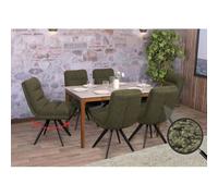 Lot de 6 chaises de salle à manger HWC-G66, chaise de cuisine, pivotante Auto-Position Tissu/Textile Bouclé MVG vert