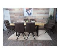 Lot de 6 chaises de salle à manger HWC-G66, chaise de cuisine pivotante Auto-Position tissu/textile brun-brun foncé, avec accoudoirs