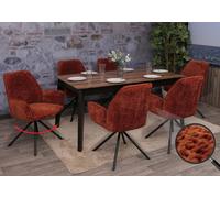 lot de 6 chaises de salle à manger HWC-G67, chaise de cuisine avec accoudoirs, pivotante Auto-Position, chenille Oeko-Tex ~ rouge rouille