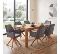Lot de 6 chaises de salle à manger HWC-G67, chaises de table à manger et de cuisine avec accoudoirs, pivotantes, en bois et velours 320 g/m², MVG gris foncé