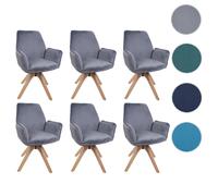 Lot de 6 chaises de salle à manger HWC-G67, chaises de table à manger et de cuisine avec accoudoirs, pivotantes, en bois et velours 320 g/m², MVG gris foncé