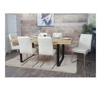 Lot de 6 chaises de salle à manger HWC-H70, chaise de cuisine à piétement luge, tissu/textile inox brossé crème-beige