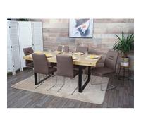 Lot de 6 chaises de salle à manger HWC-H70, chaise de cuisine à piétement luge, tissu/textile inox brossé marron