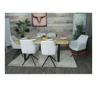 Mendler Lot de 6 chaises de salle à manger HWC-L79 Tissu/Textile crème-beige avec accoudoirs