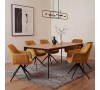 Lot de 6 chaises de salle à manger HWC-L79, chaises de cuisine avec accoudoirs pivotants et mécanisme de retour automatique, velours 440 g/m² aspect daim, jaune moutarde