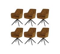 Lot de 6 chaises de salle à manger HWC-L79, chaises de cuisine avec accoudoirs pivotants et mécanisme de retour automatique, velours 440 g/m² aspect daim, jaune moutarde