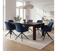 Lot de 6 chaises de salle à manger HWC-L80, chaises de cuisine rembourrées avec accoudoirs, pivotantes, métal et tissu bleu
