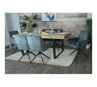 Lot de 6 chaises de salle à manger HWC-L91, chaise de cuisine accoudoir pivotant Auto-Position tissu/textile gris foncé