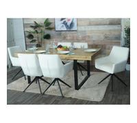 Lot de 6 chaises de salle à manger HWC-L91, chaise de cuisine accoudoir pivotant Auto-Position tissu/textile crème-beige