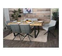 Lot de 6 chaises de salle à manger HWC-L91, chaise de cuisine accoudoir pivotant Auto-Position tissu/textile gris clair similicuir gris foncé