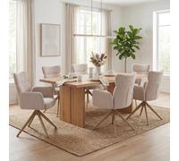 lot de 6 chaises de salle à manger HWC-N11, chaise, pivotante Auto-Return Tissu Bouclé 350g/m² Öko-Tex ~ beige, pieds imitation bois