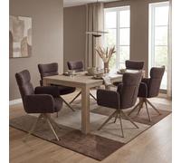 lot de 6 chaises de salle à manger HWC-N11, chaise, pivotante Auto-Return Tissu Bouclé 350g/m² Öko-Tex ~ brun foncé, pieds imitation bois