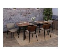 Mendler Lot de 6 chaises salle-à-manger HWC-O45, aspect noyer, tissu 370 g/m² Oeko-Tex, gris clair