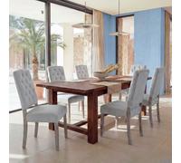 Lot de 6 chaises de salle à manger HWC-O66b, chaise de cuisine rembourrée, Chesterfield rivets tissu/textile, gris clair