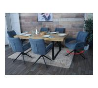 Lot de 6 chaises de salle à manger HWC-O78, chaise de cuisine, pivotante avec retour automatique, tissu/textile chenille (310 g/m²) Öko-Tex gris-bleu