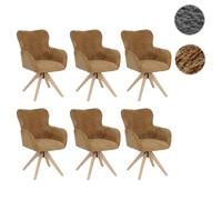 Lot de 6 chaises de salle à manger HWC-Q35, chaises de cuisine avec accoudoirs pivotants à retour automatique, tissu chenille (680 g/m²) et bois MVG jaune moutarde