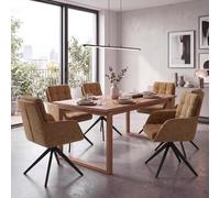 Lot de 6 chaises de salle à manger HWC-Q36, chaises de cuisine pivotantes à retour automatique, tissu chenille (680 g/m²) certifié Oeko-Tex, structure métallique MVG jaune moutarde