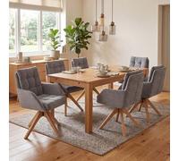 Lot de 6 chaises de salle à manger HWC-Q36, chaises de cuisine, pivotantes, tissu chenille (680 g/m²), certifiées Oeko-Tex, bois MVG gris