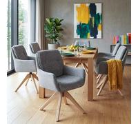 Lot de 6 chaises de salle à manger HWC-Q37, chaises de cuisine pivotantes à retour automatique, tissu (680 g/m²) chenille certifié Oeko-Tex, bois MVG gris
