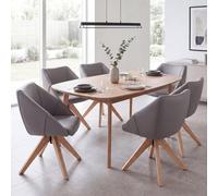 Lot de 6 chaises de salle à manger HWC-Q52, chaises de cuisine, chaises pivotantes, chaises rembourrées, chaises de table à manger, pivotantes, en bois et similicuir gris clair