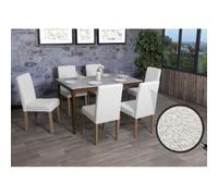 Lot de 6 chaises de salle à manger Littau, chaise de cuisine à dossier haut, tissu/textile bou ois crème, pieds couleur naturelle